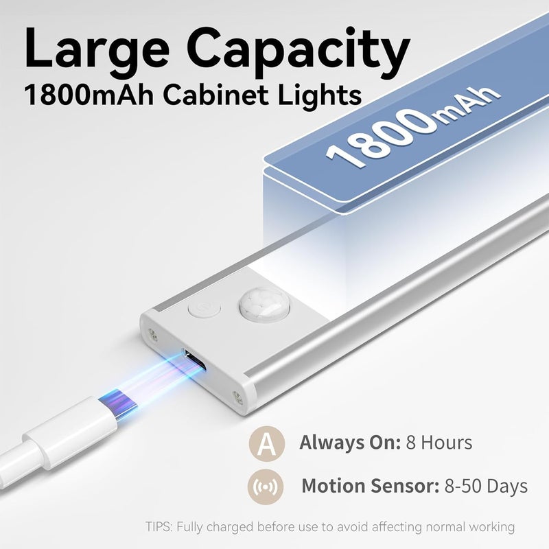 xinp Under Cabinet Lighting, 3 Color Magnetic Motion Activated Under Cabinet Lights, Rechargeable Closet Lights 1800mAh Battery Operated, Wireless Dimmable Under Counter Lights for Kitchen,Hallway 2 Pack - Image 2